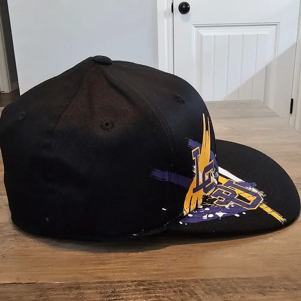 Vintage LSU Louisiana Tigers Fitted Hat Cap 90s NCAA Black Paint Splatter Retro